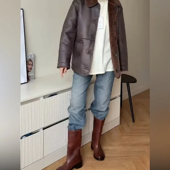 ZARA WIDE SHAFT 100% LEATHER ANKLE BOOTS - Picture 7 of 15